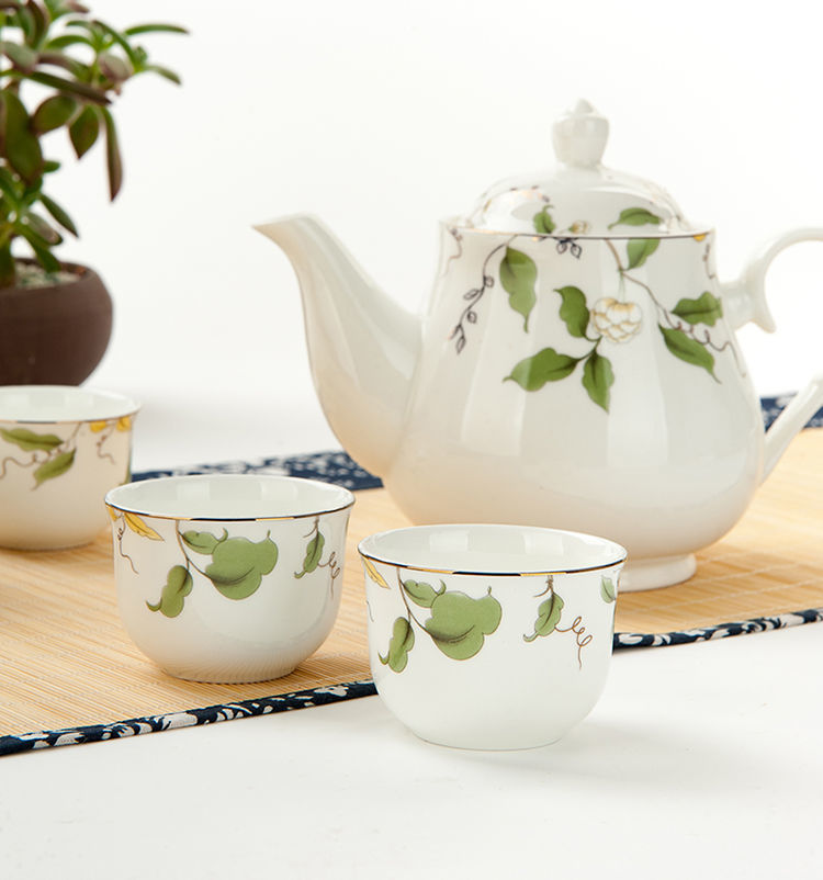 唐山骨瓷中式茶壶陶瓷大号小号单壶骨瓷花茶壶泡茶壶小壶香榭丽舍玉兰