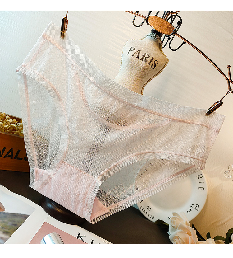 欧美舒适柔软轻薄网格蕾丝网纱后交叉镂空性感透视女生内裤卓思哲