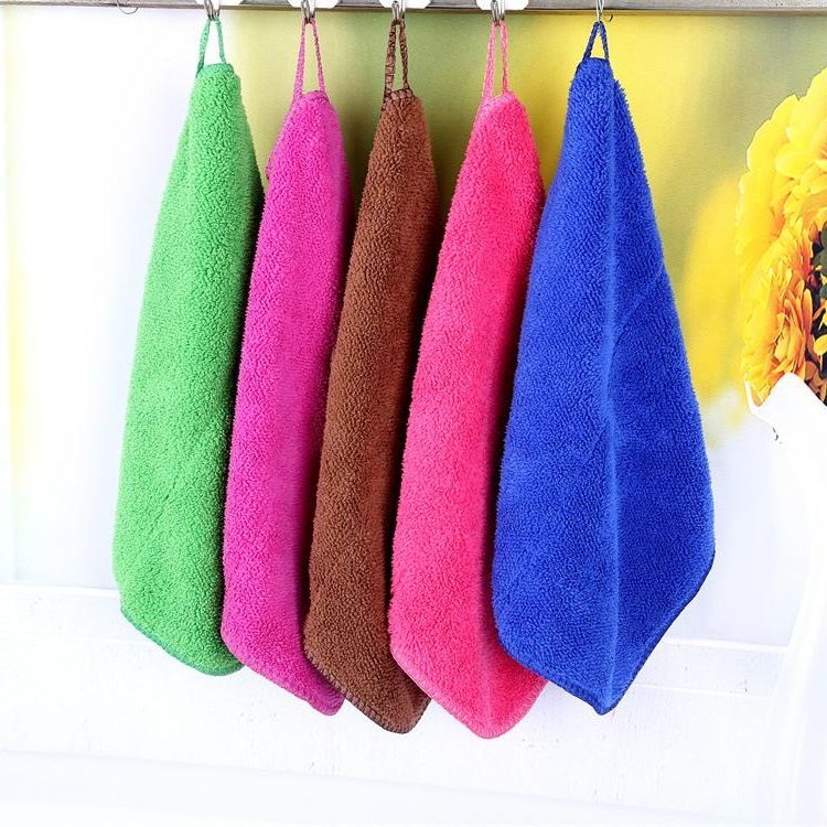 抹布厨房清洁巾家政保洁毛巾幼儿园擦手巾吸水洗碗巾珊瑚绒挂绳巾|[5