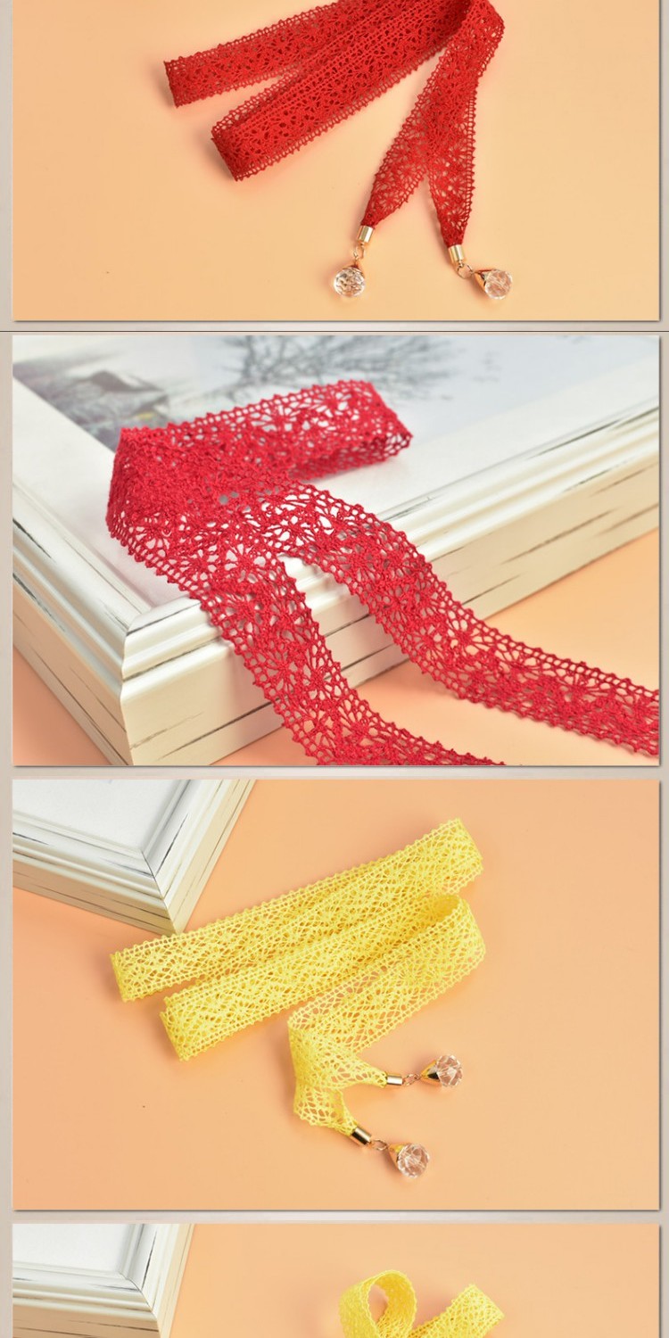 甜美优雅女士蕾丝打结腰带配裙子水晶装饰细腰链蝴蝶结窄款裙带黑色