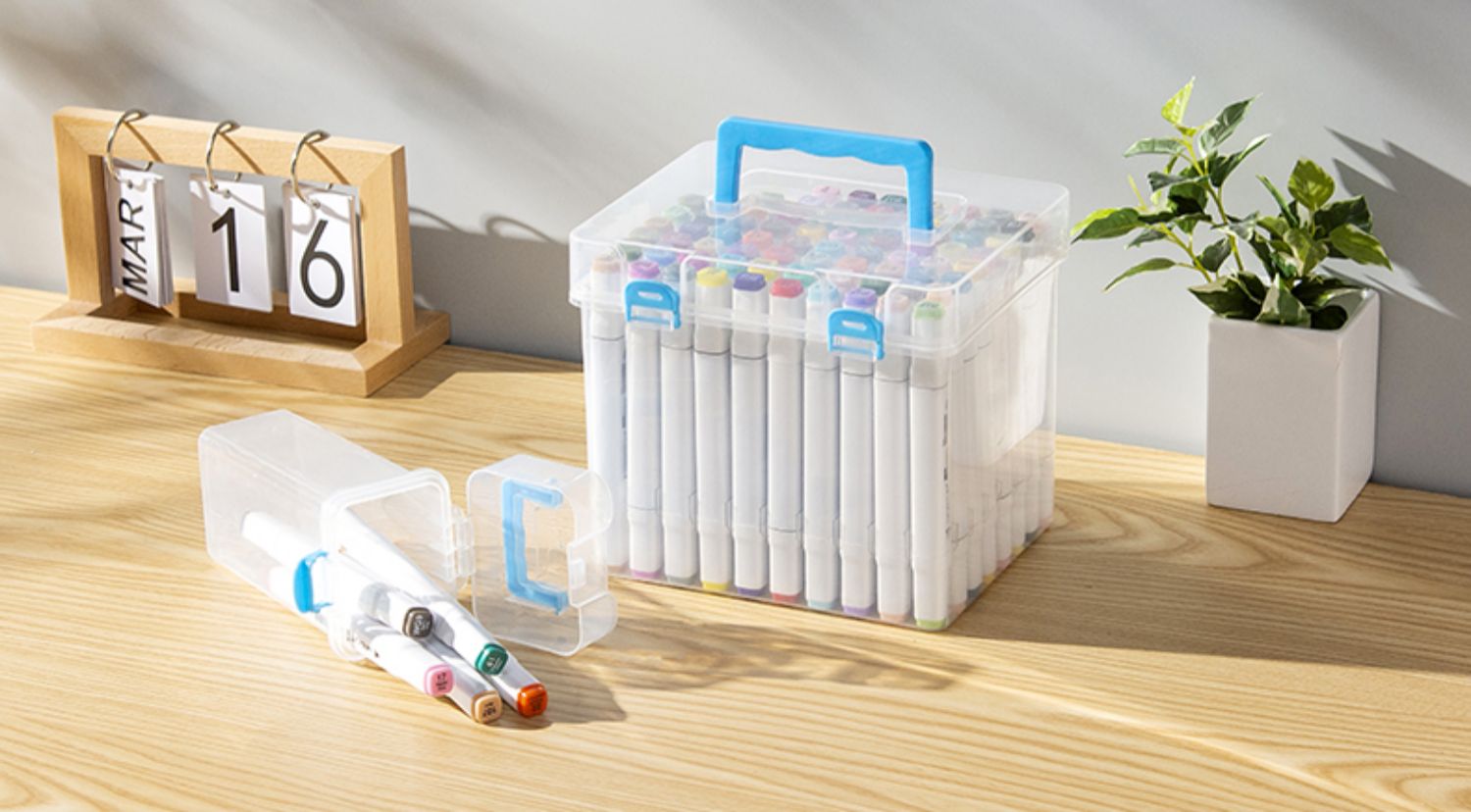 喻娄马克笔盒子收纳盒便携式大容量文具盒多功能塑料盒环保防水设计12