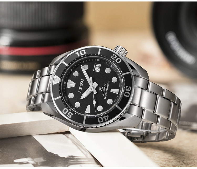seiko精工6r手表男绿水鬼机械表200m潜水表新款小mm男表spb101j1 黑色