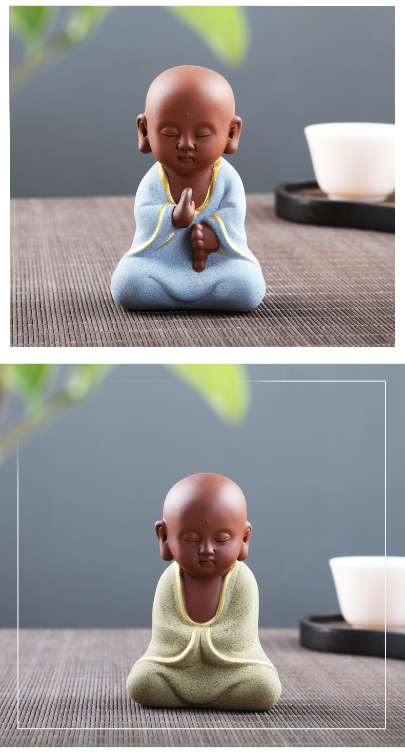 特惠彩砂陶紫砂茶宠四不小和尚沙弥摆件可养茶艺茶桌茶具摆件个性创意