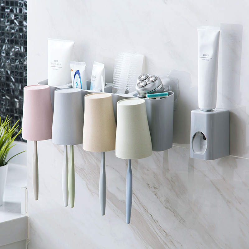 免打孔壁挂牙刷架家用情侣漱口杯洗漱套装牙刷置物架牙杯架牙具架