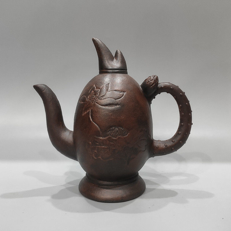 台湾回流古董古玩茶壶收藏老紫砂壶原矿紫泥时大彬制倒流壶200cc