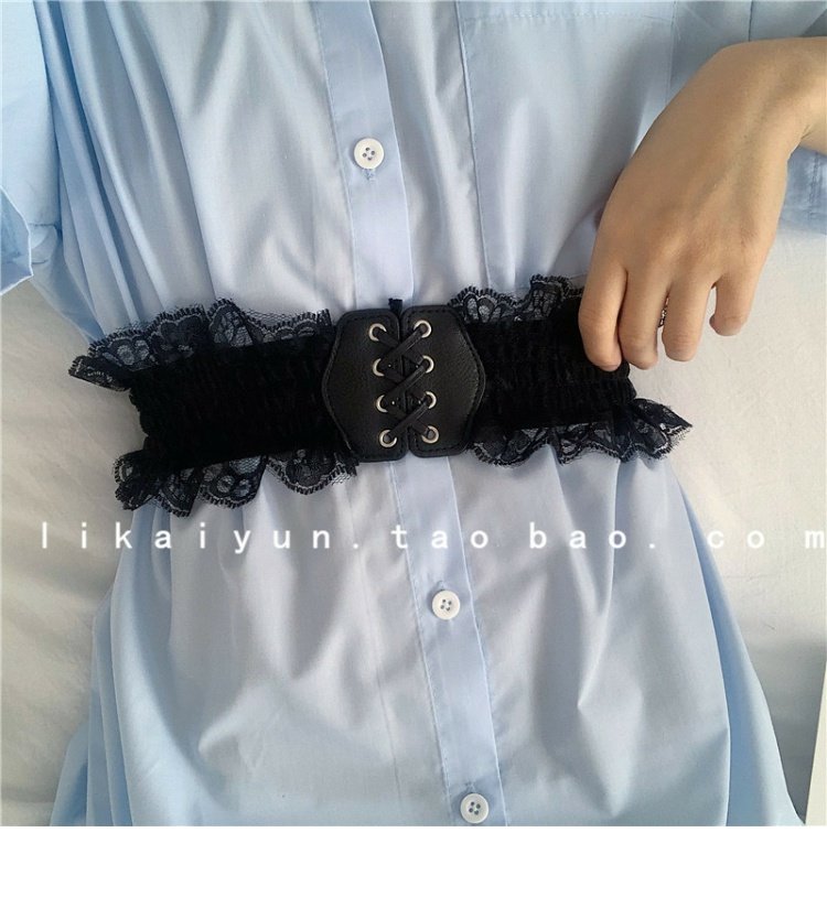 韩国气质蕾丝腰带女弹力松紧百搭配连衣裙子衣服收腰复古腰封装饰黑色
