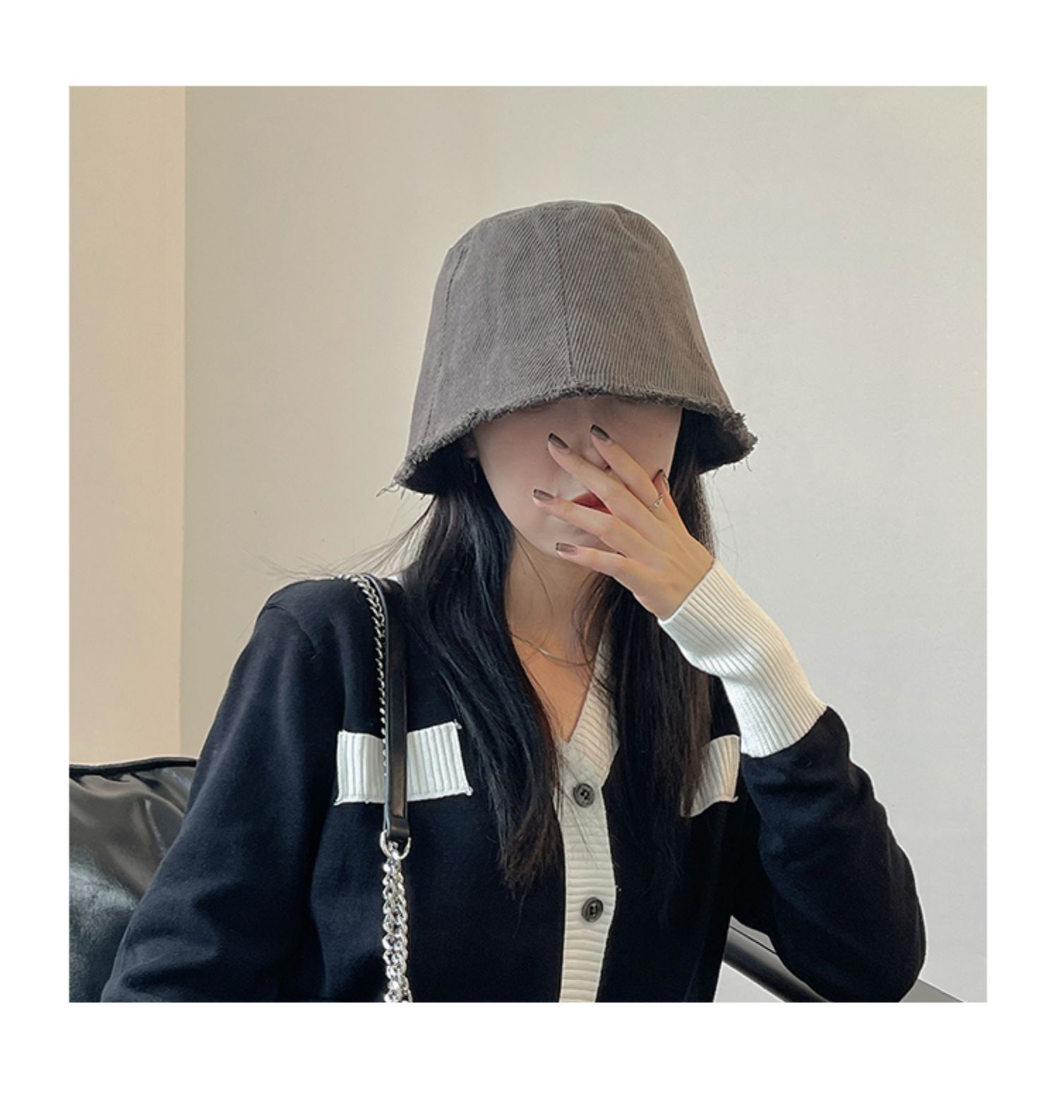 聚范tushu21fw随意搭细灯芯绒渔夫帽子女百搭直筒帽韩系水桶帽