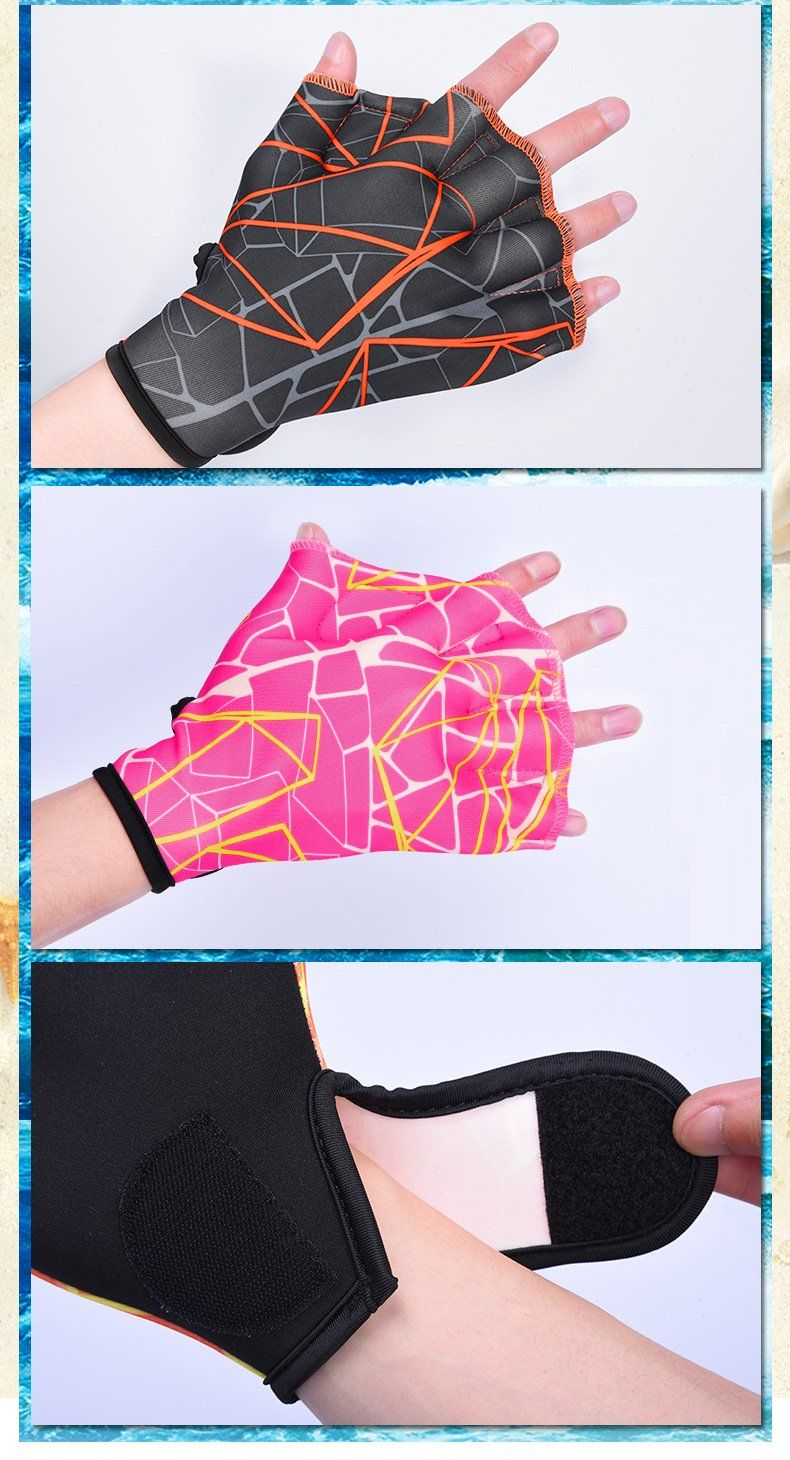 亲水户外游泳装备鸭掌蹼游泳手套划水掌潜水水上用品手蹼手套碧绿印花