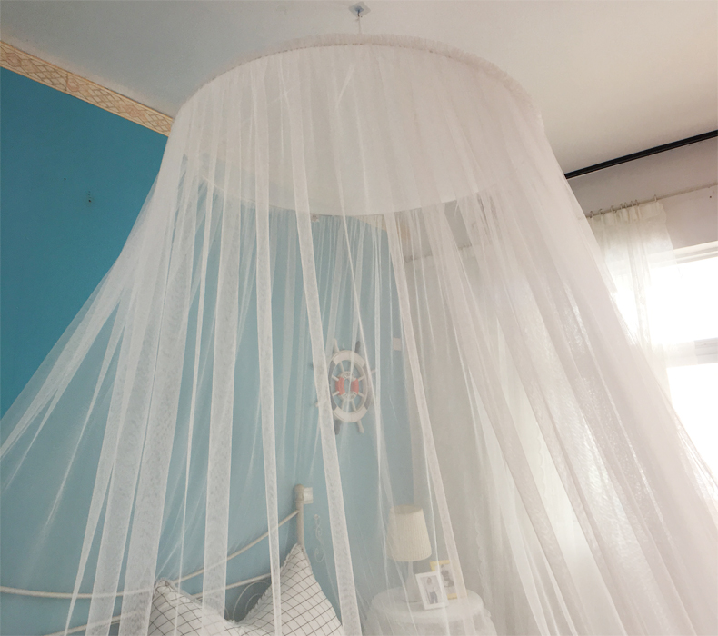简约北欧圆顶吊顶无支架粘钩式落地单开加密加厚宫廷家用蚊帐 三维