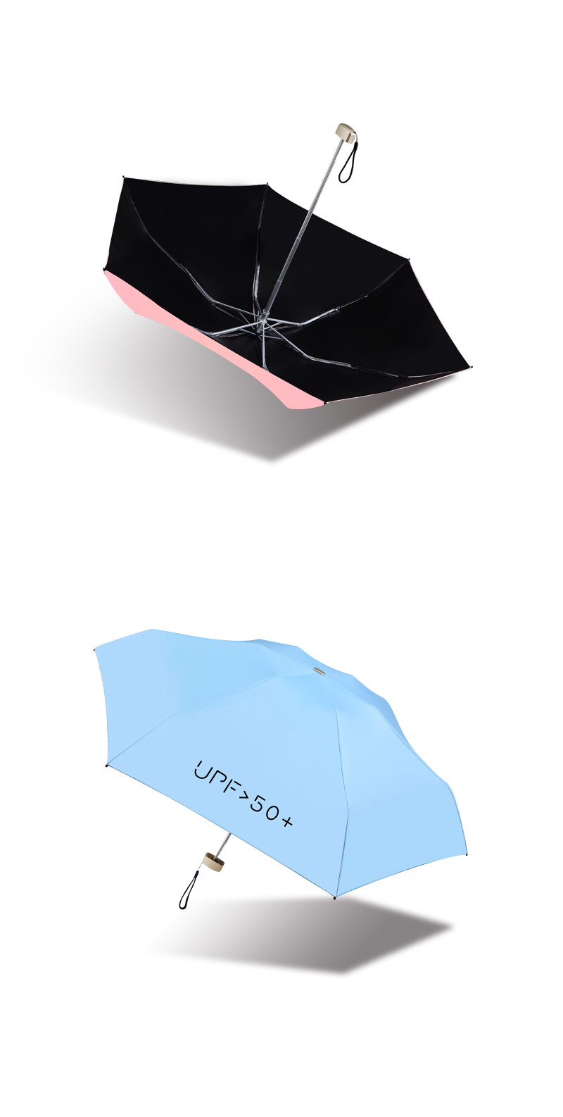 雨宝φ96女性创意迷你铝合金扁五折伞胶囊伞纯色小清新定制遮阳伞黑胶
