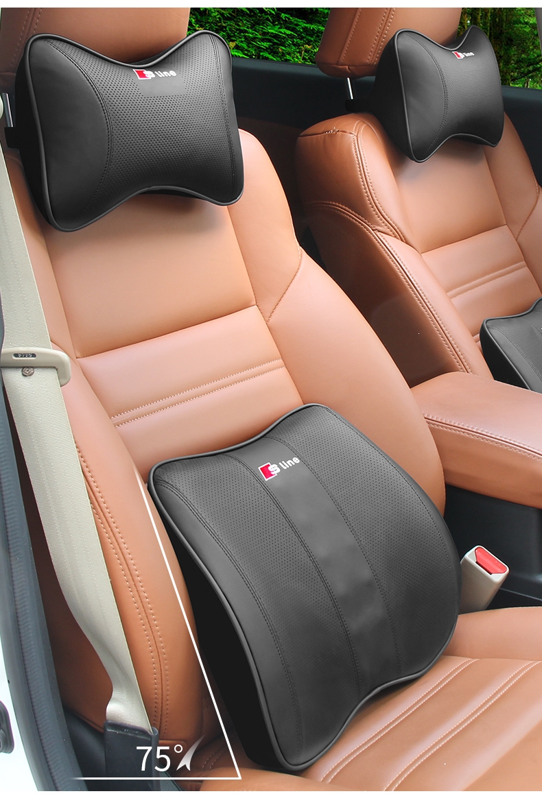 奥迪汽车头枕真皮a4l记忆棉护颈枕a6l车用q3创意q5四季靠枕腰靠黑色头