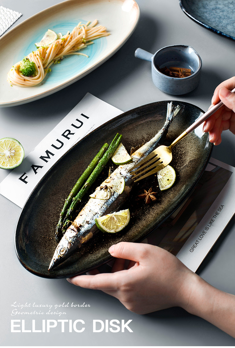 鱼盘陶瓷家用大号创意星空日式椭圆形鱼