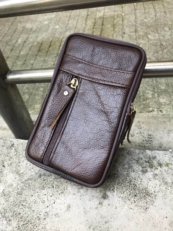 手机腰包男牛皮挂扣包穿皮带6寸腰挂包多功能竖款5.5寸手机包