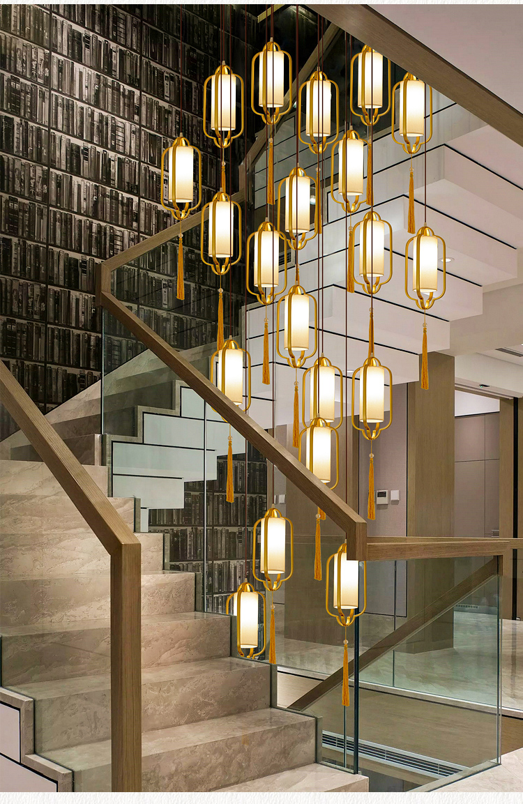 苏宁优选 新中式楼梯吊灯复式楼吊灯中国风复式楼别墅楼梯灯餐厅三头