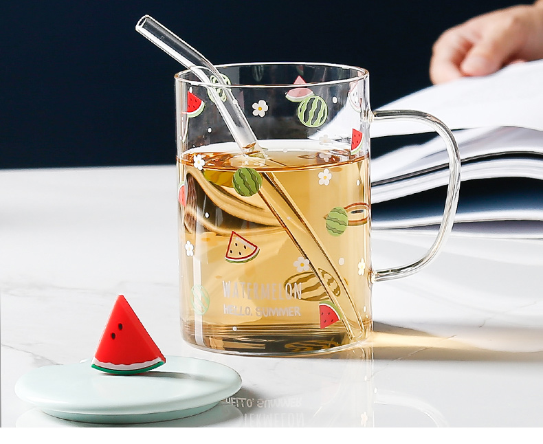 好养道带盖带吸管喝水杯家用办公室咖啡杯子茶杯可爱马克杯女夏玻璃