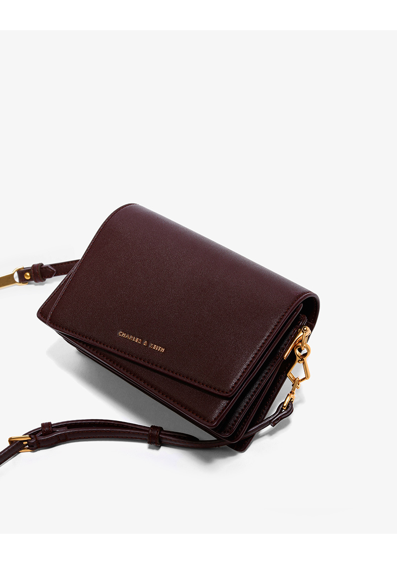 charleskeith风琴包ck2金属单肩斜挎女包翻盖小方包别致金属点缀肩带