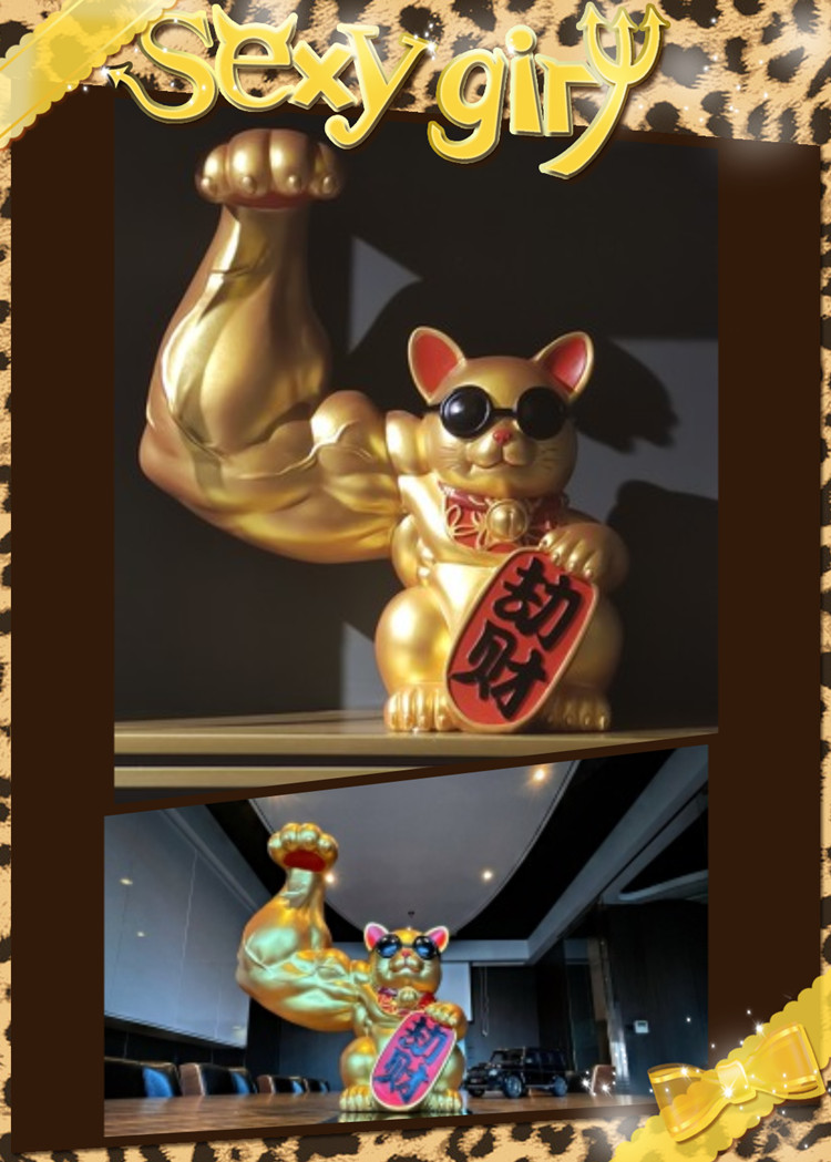 三维工匠麒麟臂招财猫大力肌肉手臂劫财猫乔迁玄关办公室摆件开业搞怪