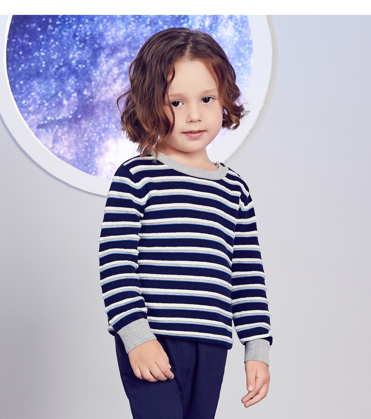 安奈儿童装男童小童圆领条纹毛衣冬装新款宝宝套头毛衫