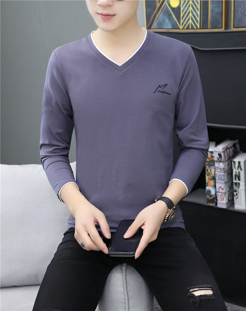 efkgh保暖上装 男士秋衣上衣薄款可外穿纯棉休闲v领长袖秋季保暖内衣