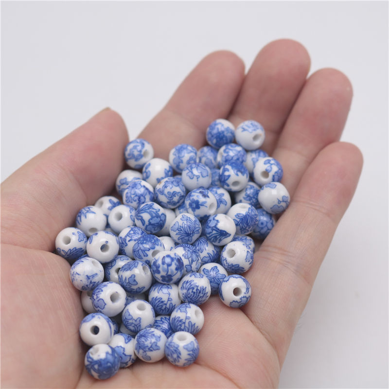 景德镇10mm青花瓷珠子陶瓷青花纹散珠diy手链项串珠手工饰品隔珠8mm