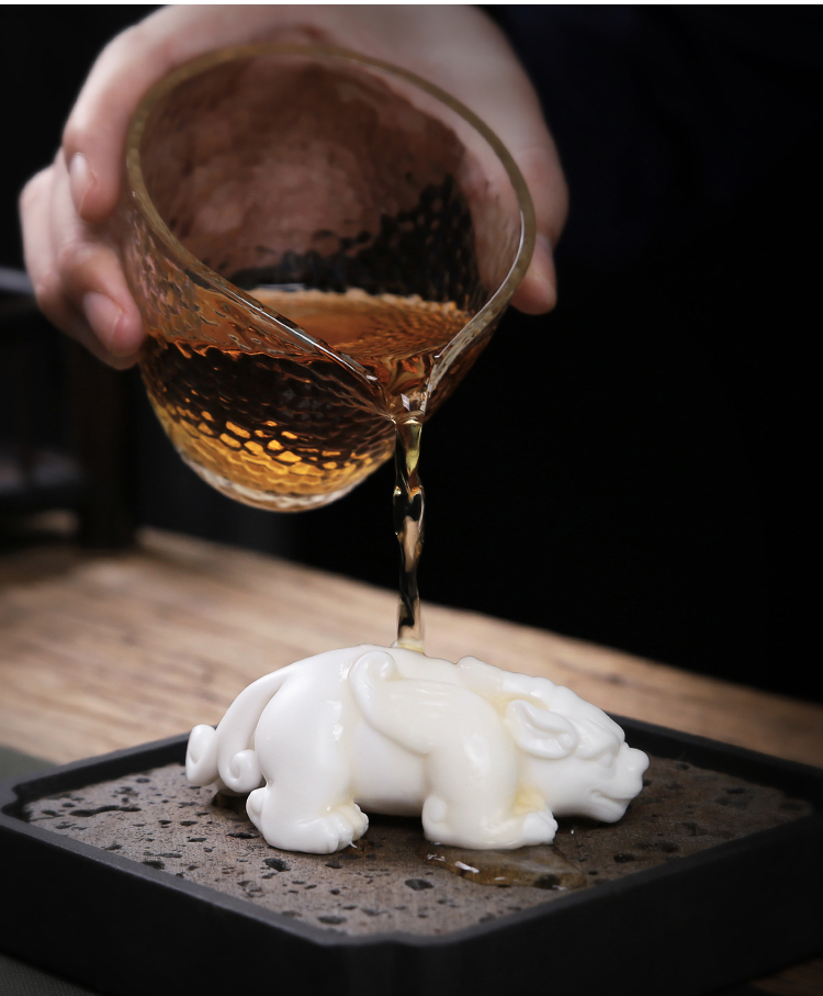德化白瓷茶宠摆件创意家用貔貅 猪茶道茶玩配件羊脂玉车载摆件 青丘狐