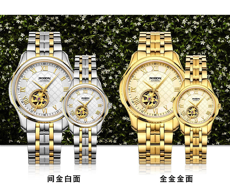 劳士顿(rosdn)新款手表女士情侣手表男士表镂空时尚潮流钢带自动机械