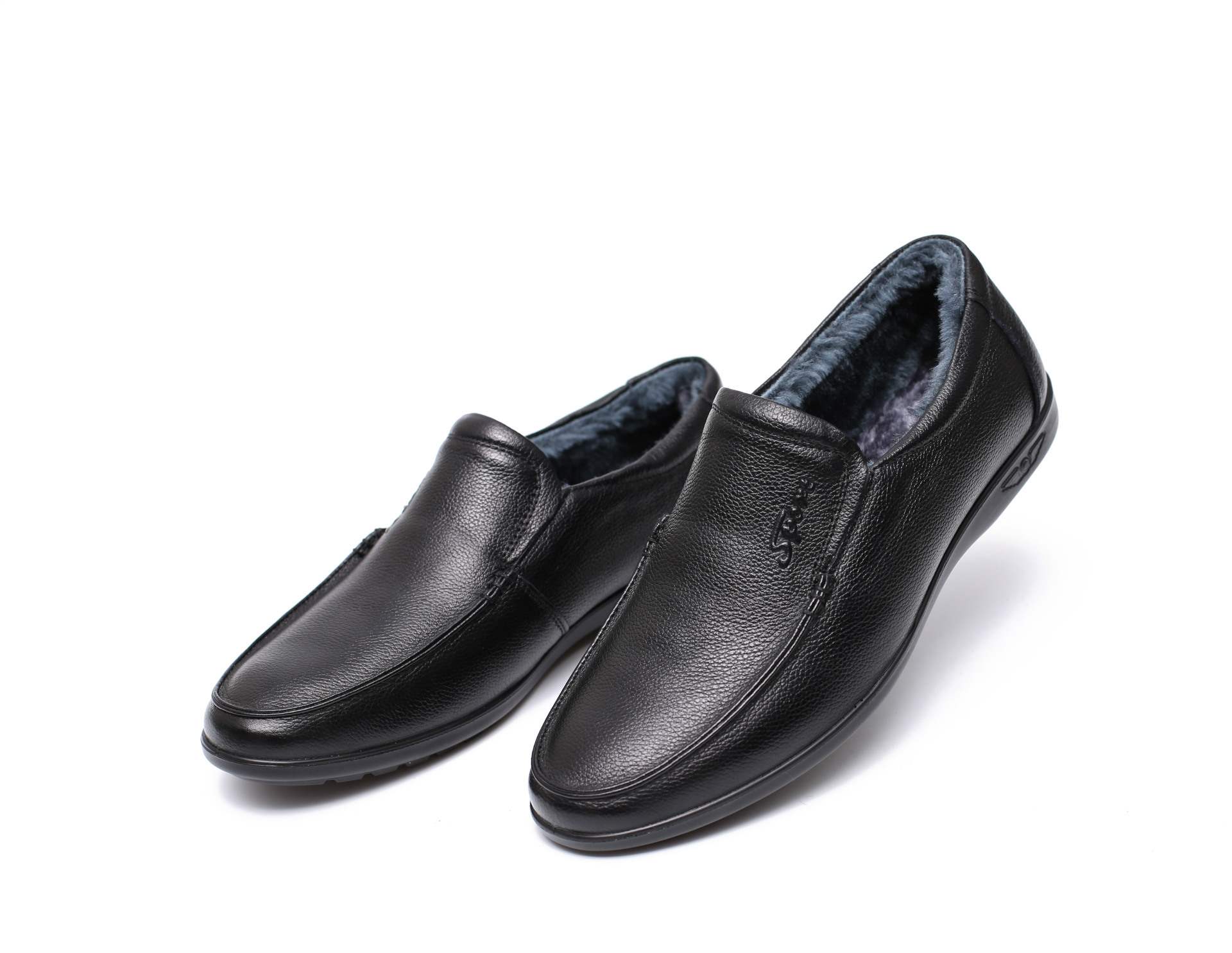 冲钻男士休闲鞋真皮软底防滑中老年鞋透气皮鞋爸爸鞋头层牛皮单鞋黑色