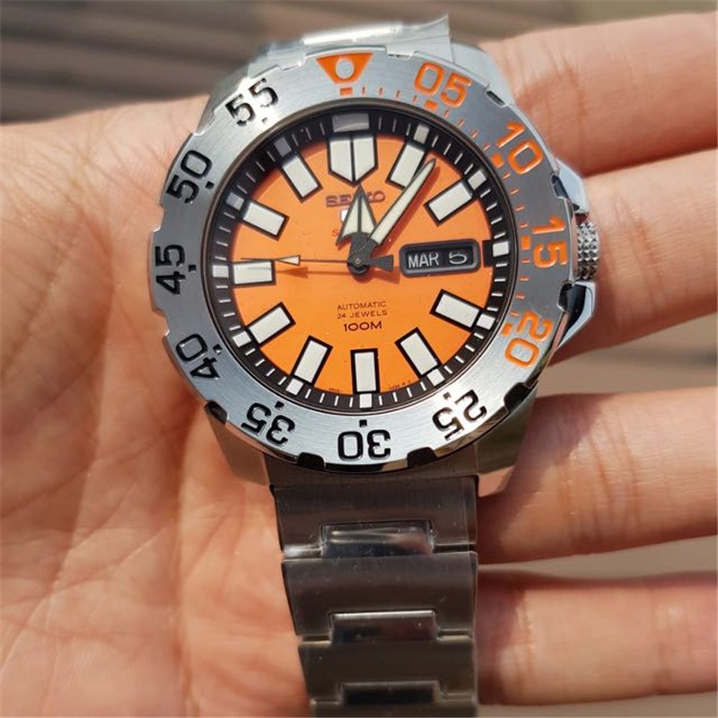 苏宁国际精工(seiko)男表 橙水鬼机械双日历潜水表休闲时尚钢带男士