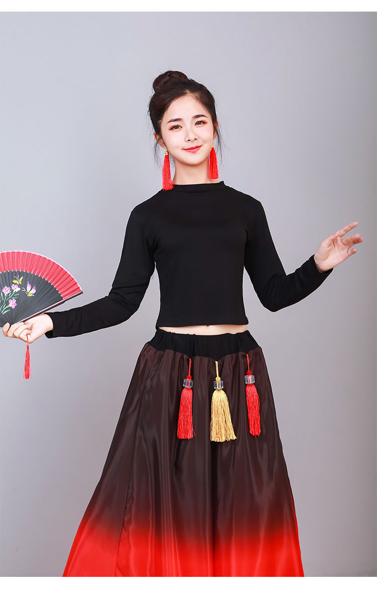 新款书简舞蹈服装古典舞演出服女飘逸中国风练功服扇子舞表演套装黑红