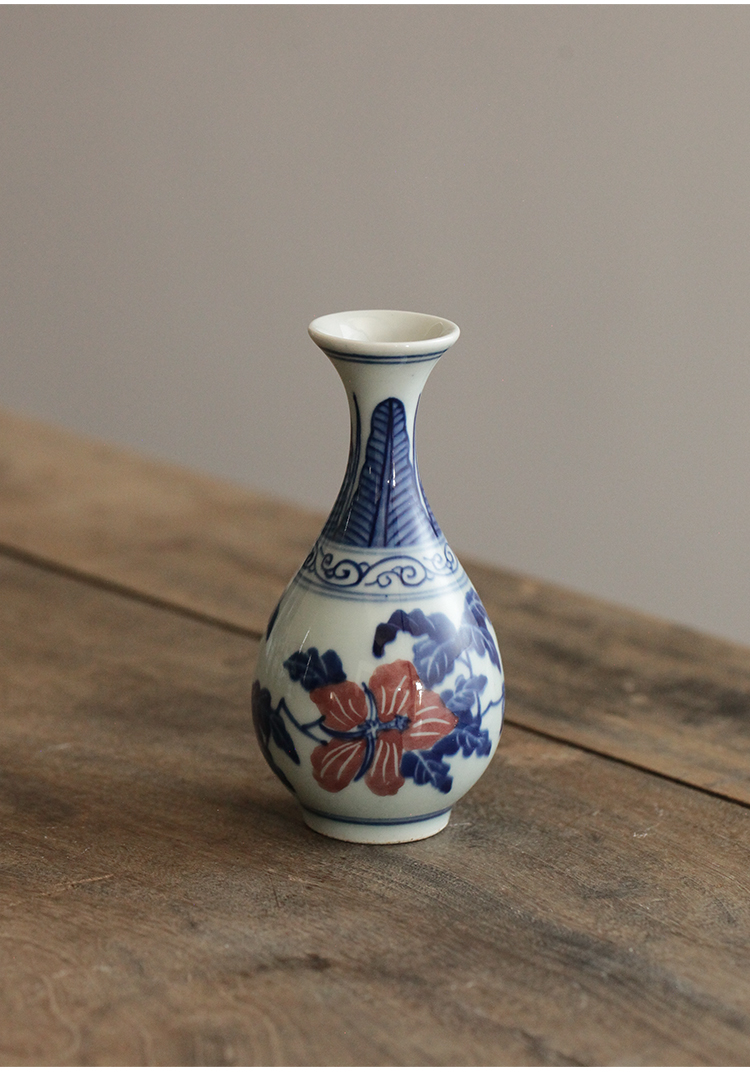 景德镇仿古釉下青花瓷手绘迷你水养花瓶功夫茶桌家用小摆件b款