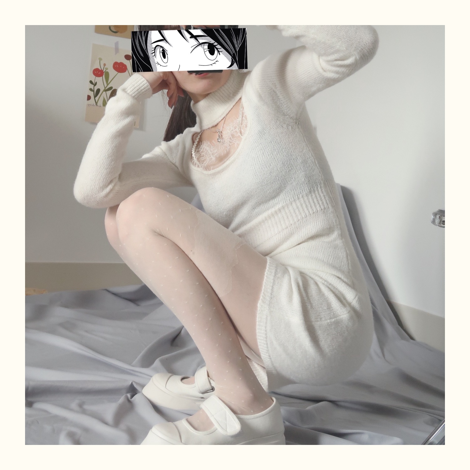 可莉允陆甜茶敲仙温柔复古仙气爱心波点蕾丝白色丝袜白色连裤袜白丝性