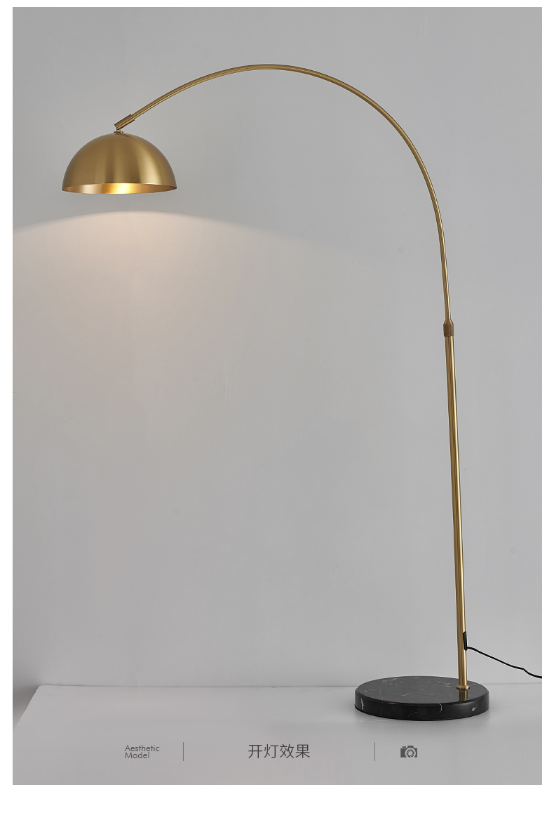 北欧全铜钓鱼灯落地灯客厅沙发美式简约纯铜轻奢卧室后现代立式落地灯