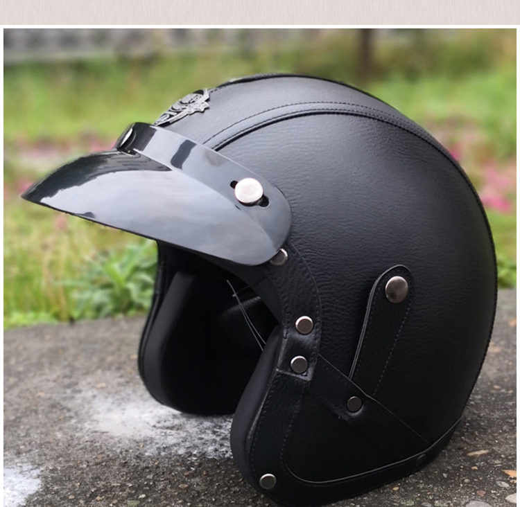 helmo555太子头盔复古头盔摩托车电动车半盔手工皮盔半盔男女四季