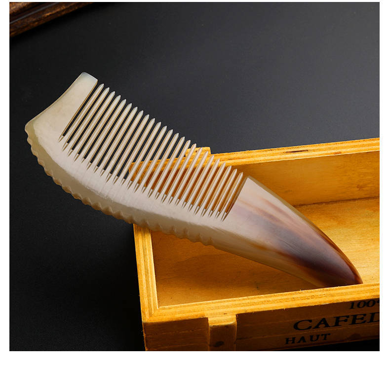 黄牛角梳子大号天然牛角梳防静电防脱发能按摩保健梳子24cm纯黄或黄花