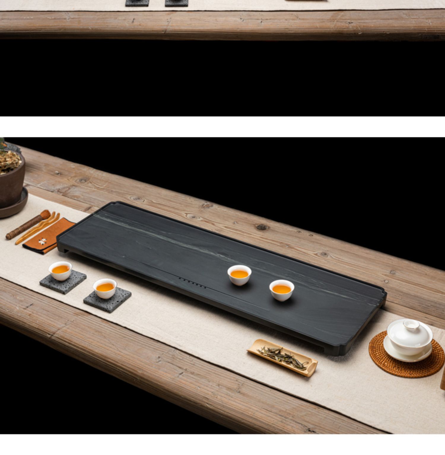 整块乌金石茶盘日式家用简约石头小茶台石板石材茶海功夫茶具托盘封后