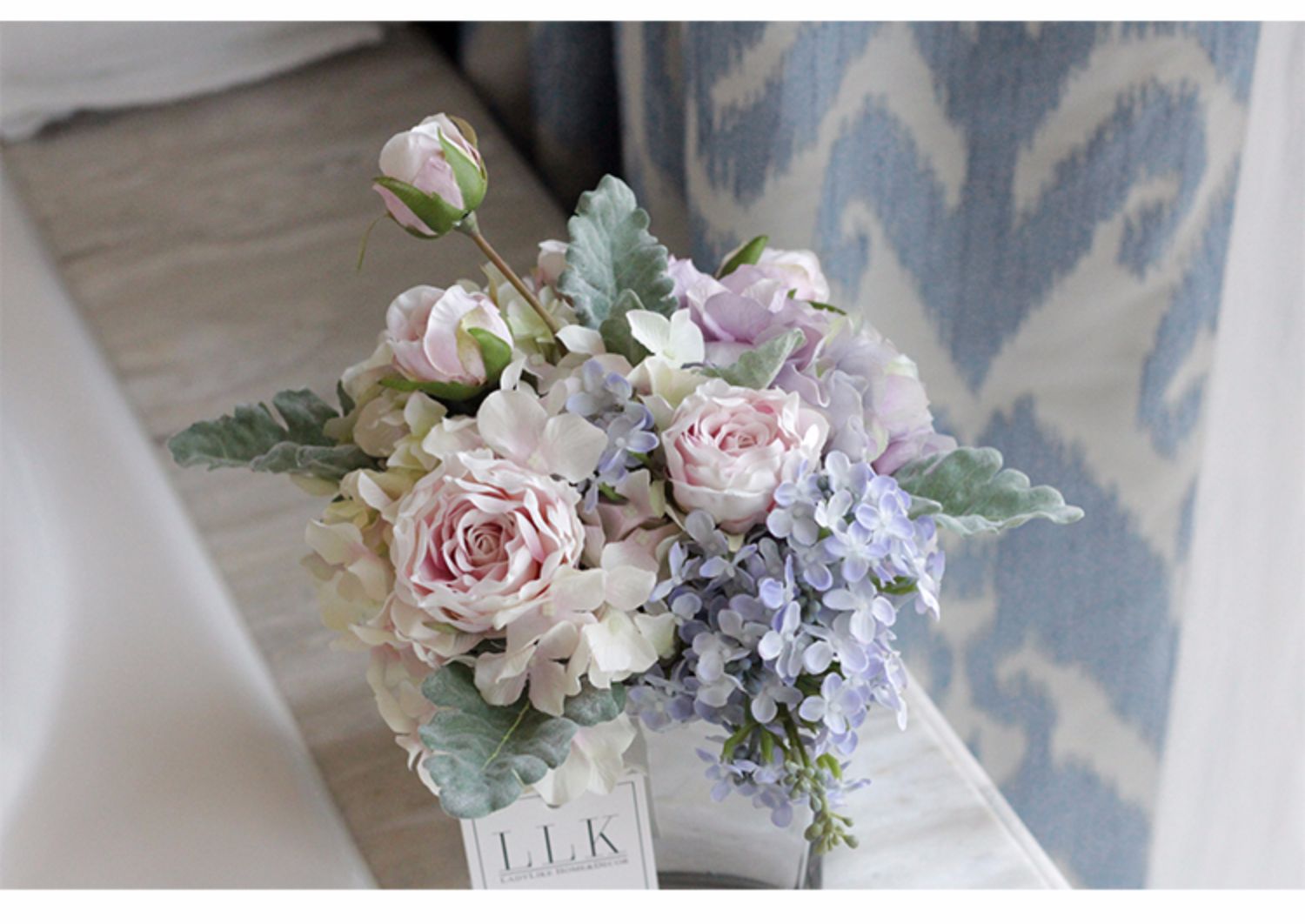 玫瑰绣球假花仿真花绢花玻璃瓶套装组合 卧室花艺摆件