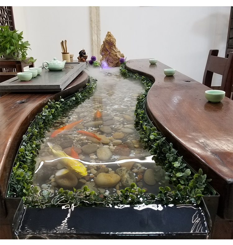 老船木茶桌椅组合禅意循环流水养鱼茶桌创意鱼缸茶几实木泡茶茶台