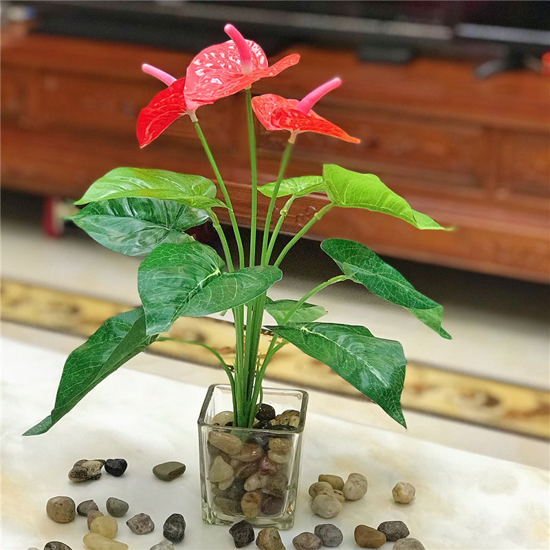 含玻璃杯仿真花摆件假四叶草小盆栽家居客厅桌面假花装饰绿植盆景