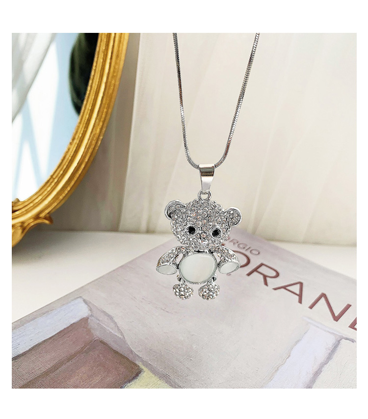 《网红同款小熊吊坠毛衣链长款字母项链高级感满钻颈链衣服挂件 双层