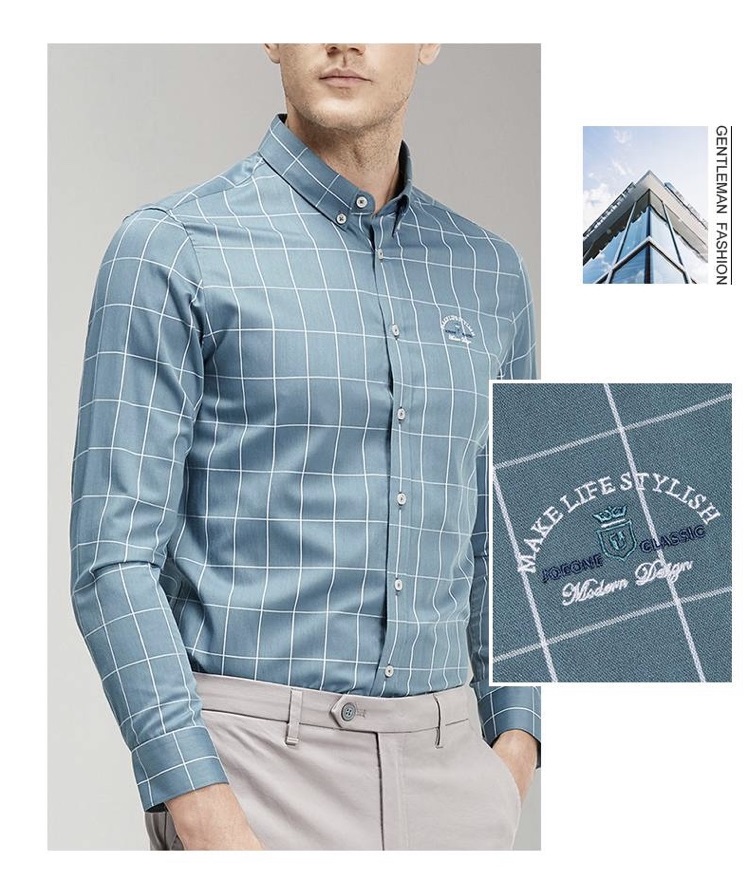 九牧王joeone20春修身版商务休闲长袖衬衫青绿jc3010317