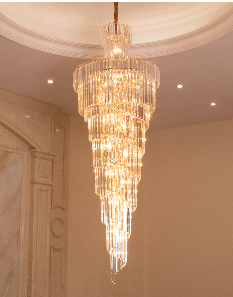 欧式别墅客厅水晶灯酒店大堂大吊灯复式楼中楼中空旋转楼梯长吊灯