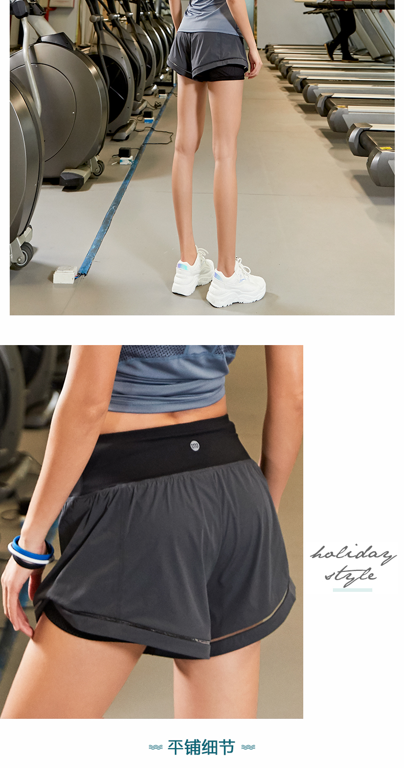 珂卡慕(kekamu)高腰健身房运动短裤女宽松跑步速干假两件防走光瑜伽春