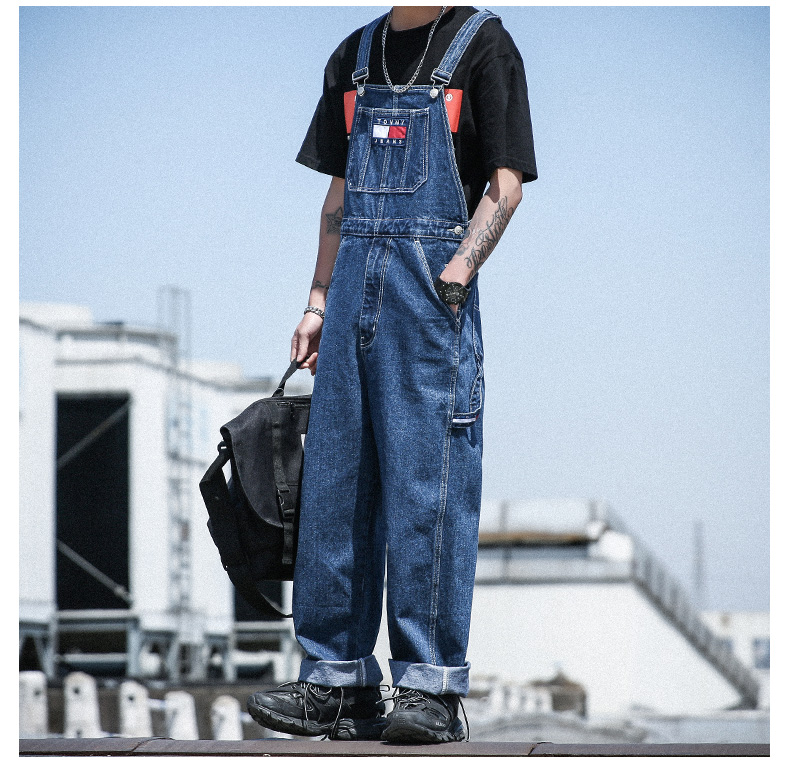 newlake牛仔背带裤男潮牌欧美街头嘻哈吊带裤韩版宽松潮流工装连体裤