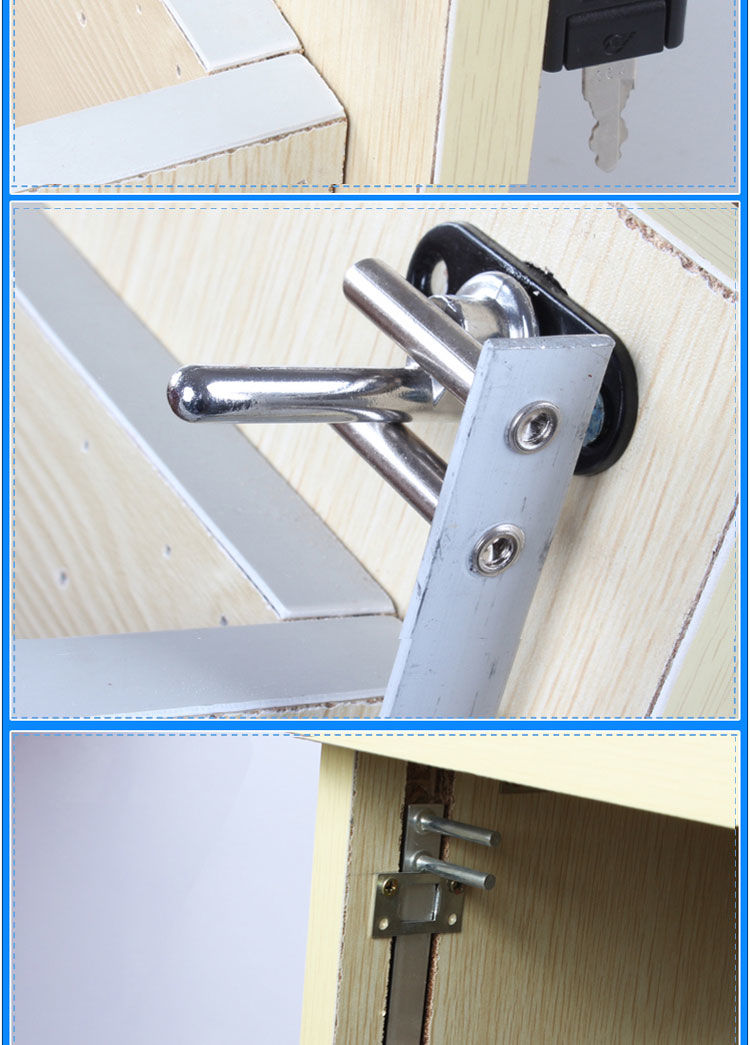 办公桌抽屉锁五金三联锁头文件柜锁一锁三抽屉锁正面锁联动柜子锁银色