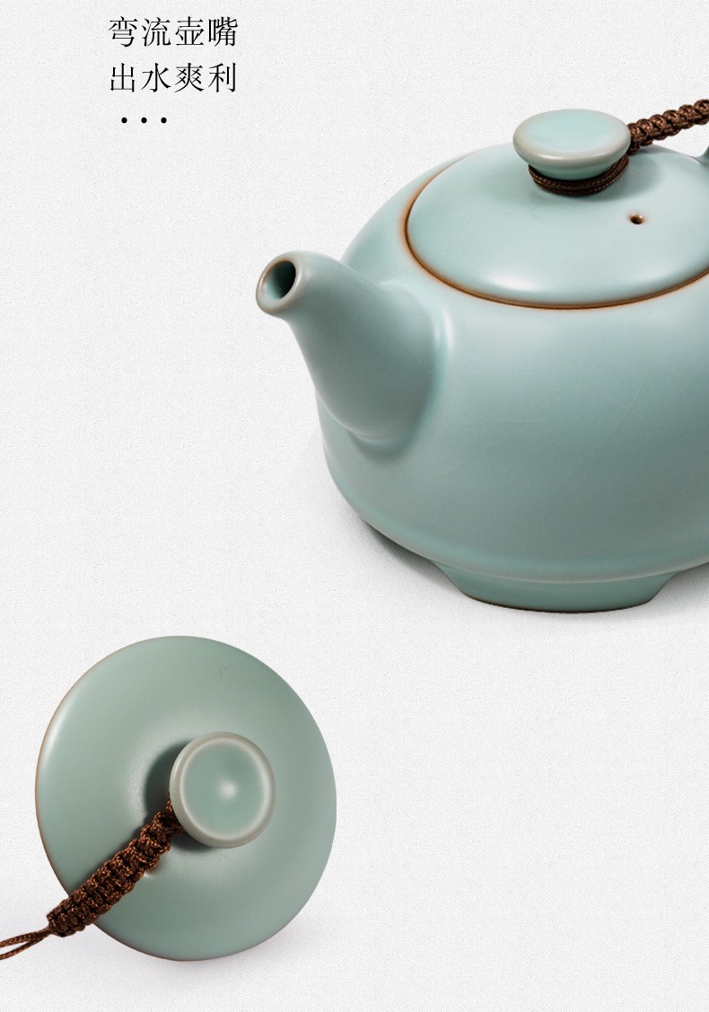 东道家居器皿 东道茶具 汝窑茶壶 圆融单壶 冰裂瓷陶瓷开片可养 冰裂
