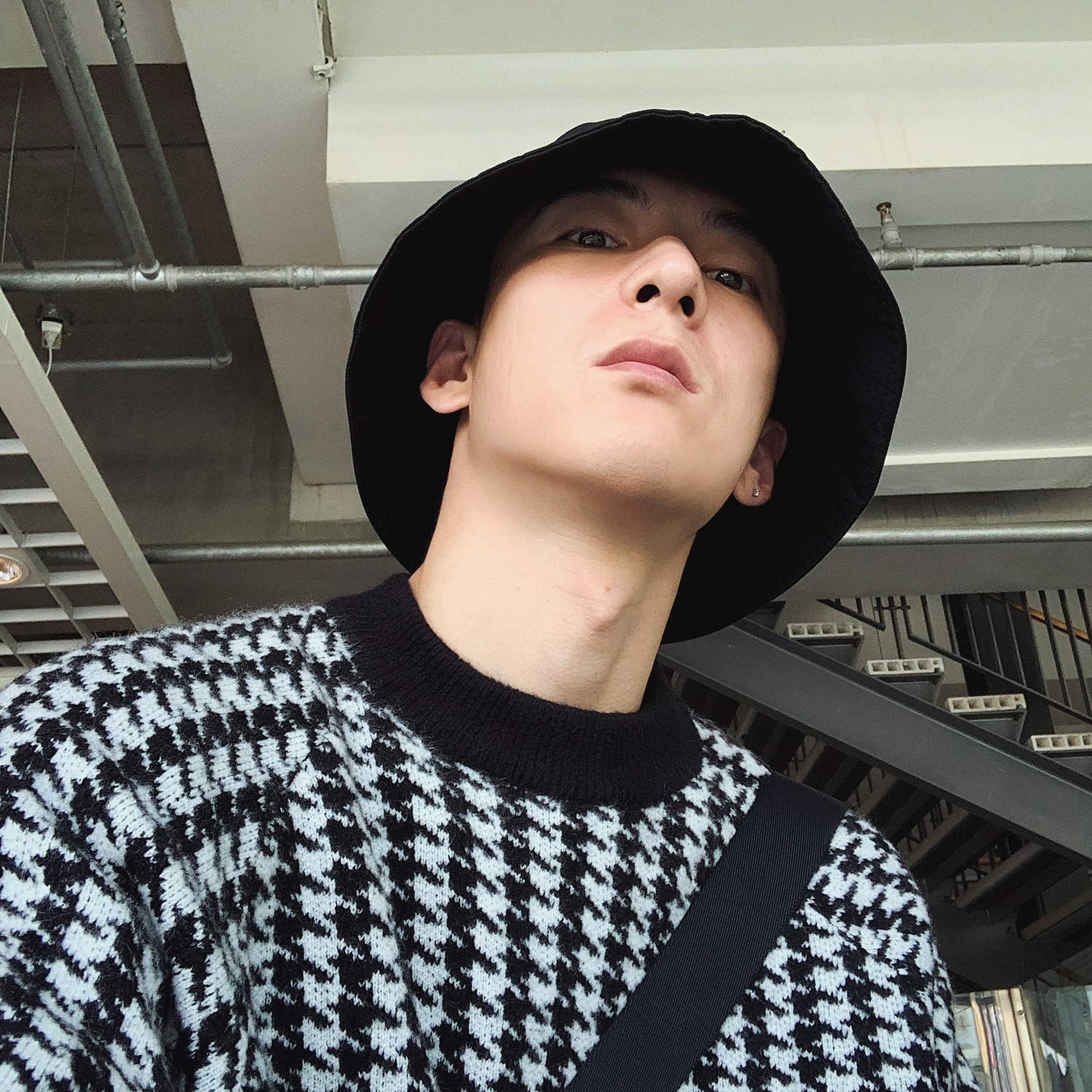 yuansu物空宋松 潮牌男加厚千鸟格黑白圆领套头情侣毛衣针织衫毛衣