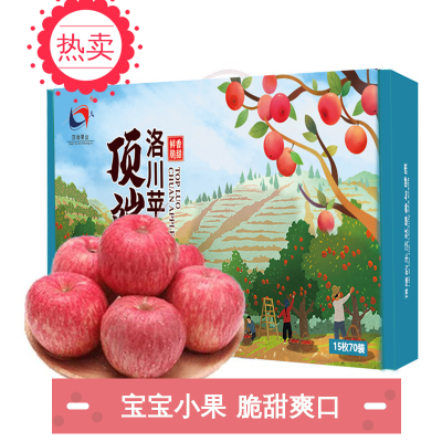 洛川苹果 陕西洛川红富士苹果礼盒 皮薄肉厚脆爽多汁 15枚70mm 小果苹果水果