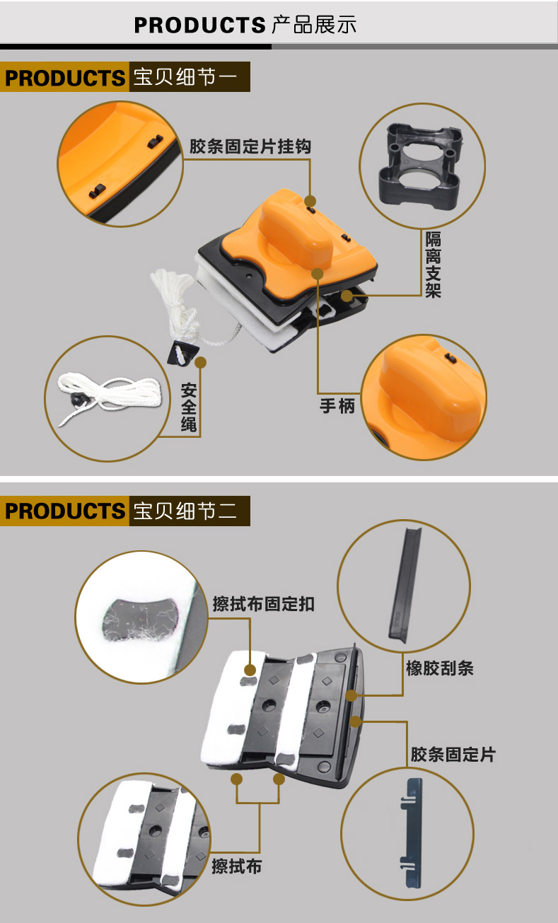 艺联家 巨无霸擦玻璃器三层中空擦窗器双面擦强磁保洁用品工具窗刷
