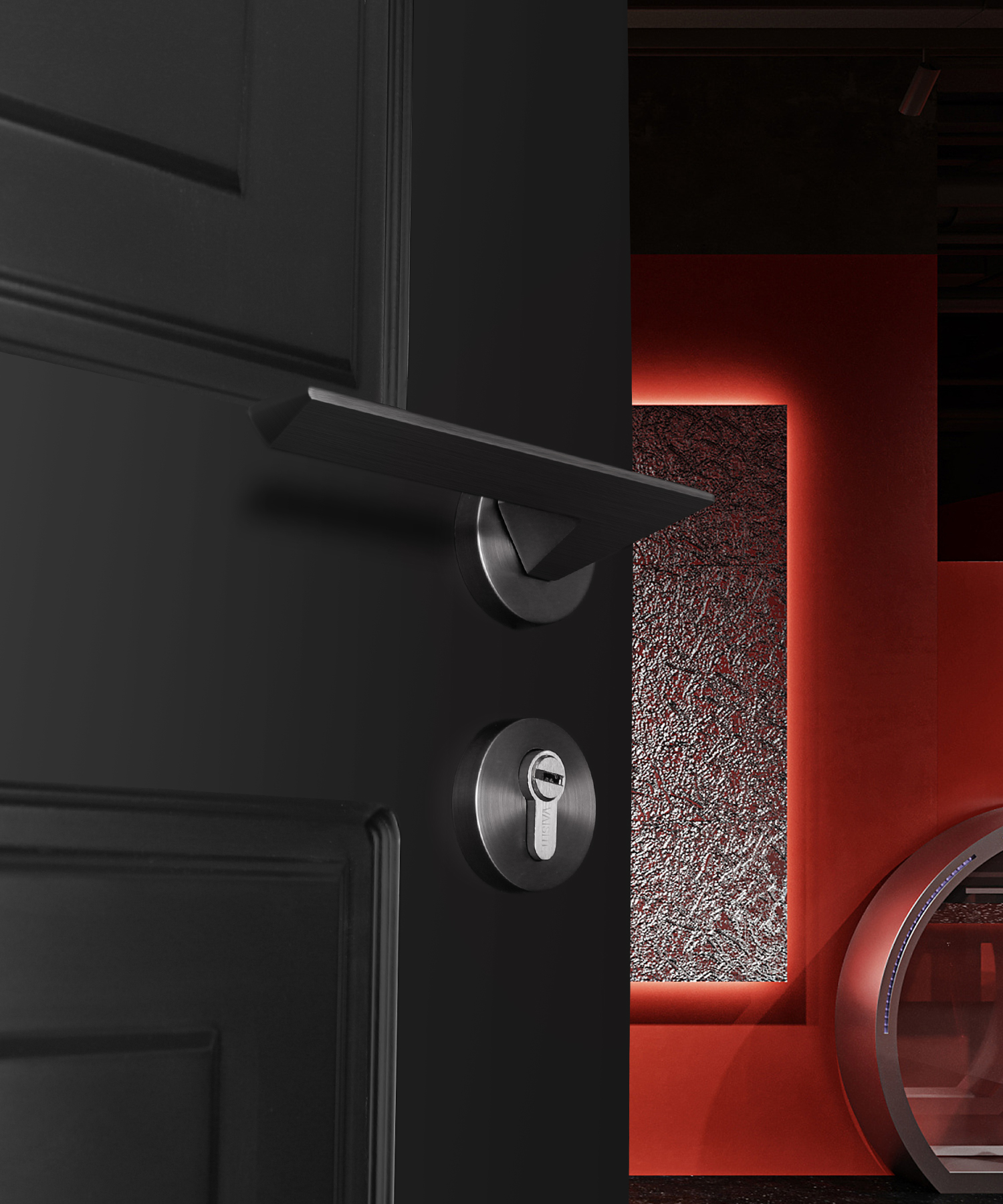 jing ping磁吸门锁室内黑色卧室门锁静音磁力分体锁家用简约木门把手