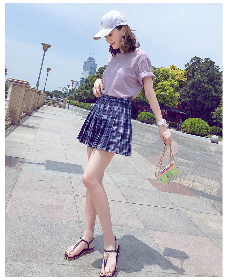 格子百褶裙短裙女夏2020新款高腰半身裙女春夏a字裙格裙学院半裙格子